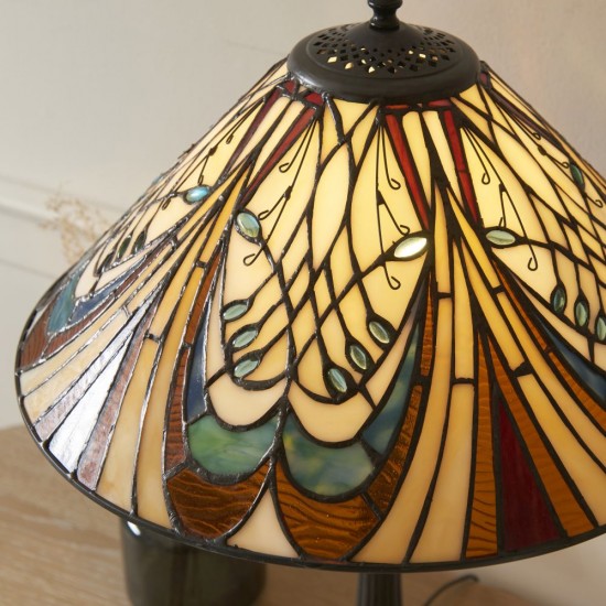 78879-001 Satin Black Table Lamp with Tiffany Glass