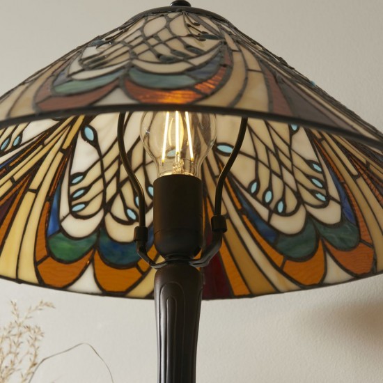 78879-001 Satin Black Table Lamp with Tiffany Glass
