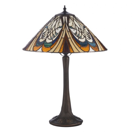 78879-001 Satin Black Table Lamp with Tiffany Glass