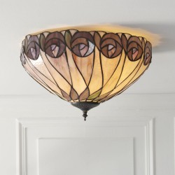 78880-001 Satin Black 2 Light Flush with Tiffany Glass