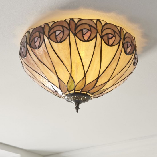 78880-001 Satin Black 2 Light Flush with Tiffany Glass