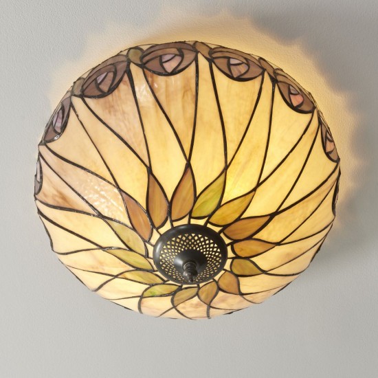 78880-001 Satin Black 2 Light Flush with Tiffany Glass