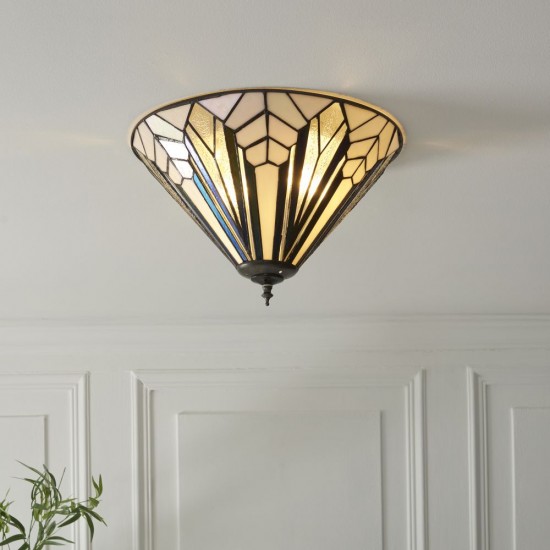 78881-001 Satin Black 3 Light Flush with Tiffany Glass