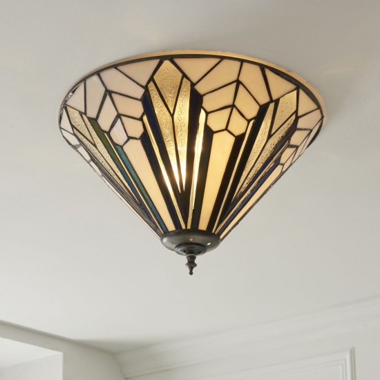 78881-001 Satin Black 3 Light Flush with Tiffany Glass