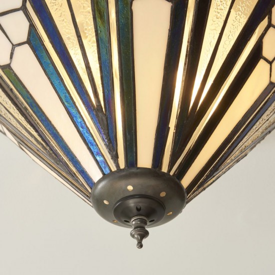 78881-001 Satin Black 3 Light Flush with Tiffany Glass