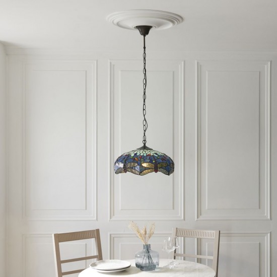 78883-001 Satin Black Pendant with Tiffany Glass