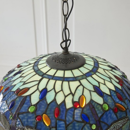 78883-001 Satin Black Pendant with Tiffany Glass