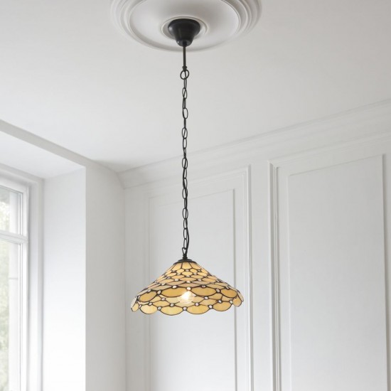 78886-001 Satin Black Pendant with Tiffany Glass