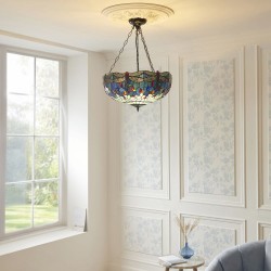 78888-001 Satin Black 3 Light Large Pendant with Tiffany Glass