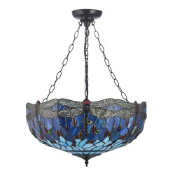 78888-001 Satin Black 3 Light Large Pendant with Tiffany Glass