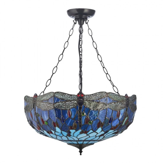 78888-001 Satin Black 3 Light Large Pendant with Tiffany Glass