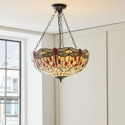 78889-001 Satin Black 3 Light Pendant with Tiffany Glass