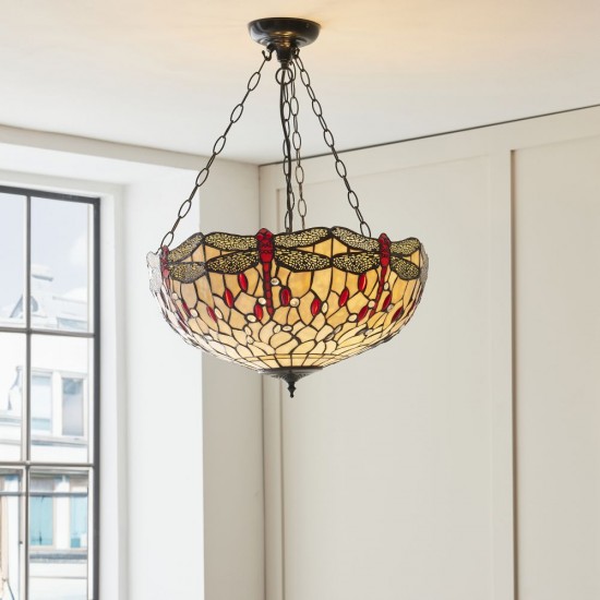 78889-001 Satin Black 3 Light Pendant with Tiffany Glass