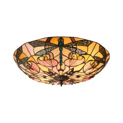 51330-001 Satin Black 2 Light Flush with Tiffany Glass