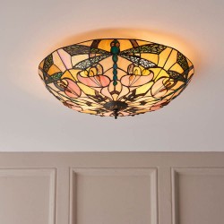 51330-001 Satin Black 2 Light Flush with Tiffany Glass