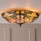 51330-001 Satin Black 2 Light Flush with Tiffany Glass