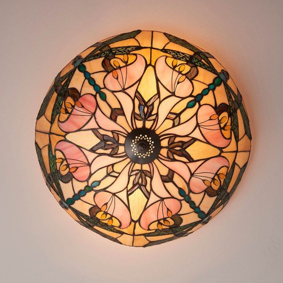 51330-001 Satin Black 2 Light Flush with Tiffany Glass