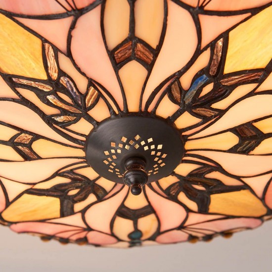 51330-001 Satin Black 2 Light Flush with Tiffany Glass