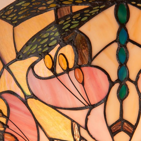 51330-001 Satin Black 2 Light Flush with Tiffany Glass