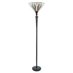 51881-001 Satin Black Uplighter Floor Lamp with Tiffany Glass