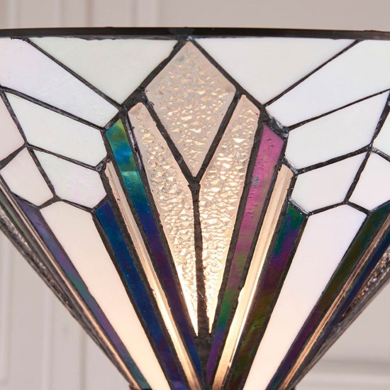 51881-001 Satin Black Uplighter Floor Lamp with Tiffany Glass