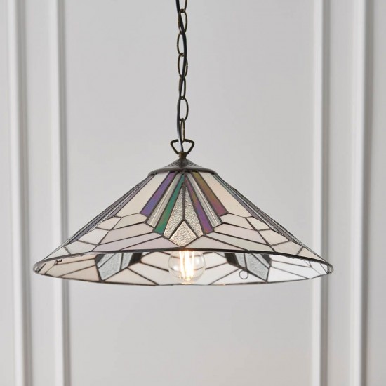 51328-001 Satin Black Pendant with Tiffany Glass