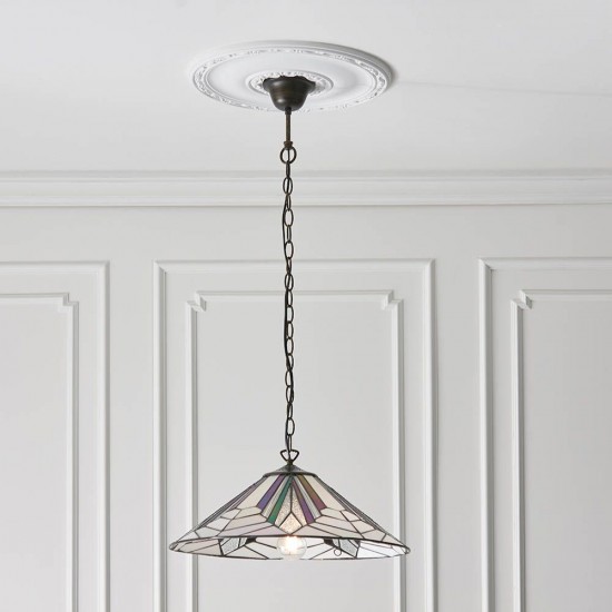 51328-001 Satin Black Pendant with Tiffany Glass