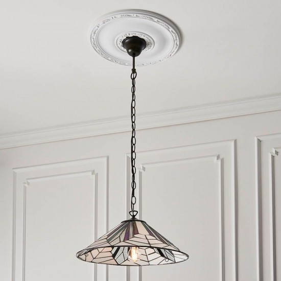 51328-001 Satin Black Pendant with Tiffany Glass