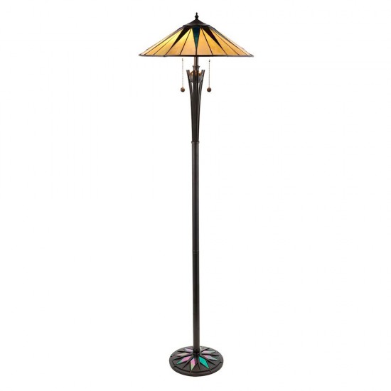 51266-001 Satin Black 2 Light Floor Lamp with Tiffany Glass