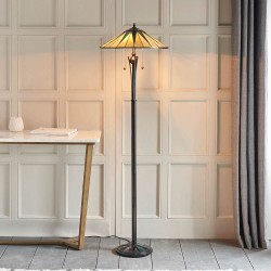 51266-001 Satin Black 2 Light Floor Lamp with Tiffany Glass