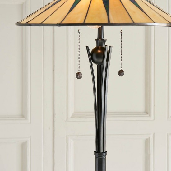 51266-001 Satin Black 2 Light Floor Lamp with Tiffany Glass