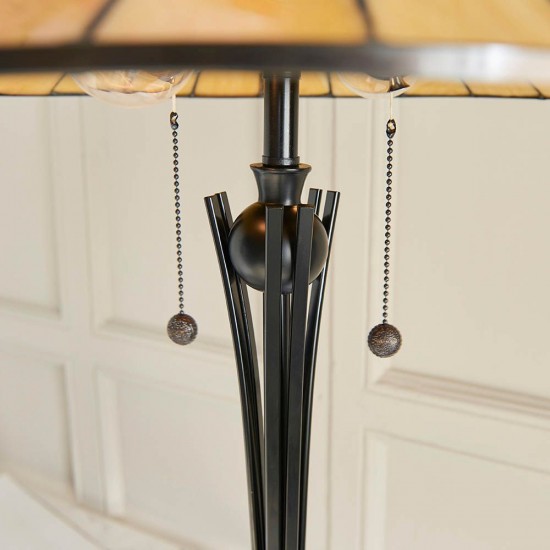 51266-001 Satin Black 2 Light Floor Lamp with Tiffany Glass