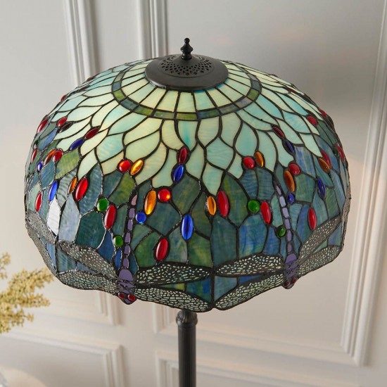 51268-001 Satin Black 2 Light Floor Lamp with Tiffany Glass