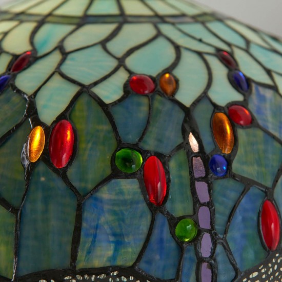 51268-001 Satin Black 2 Light Floor Lamp with Tiffany Glass