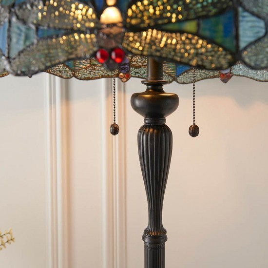51268-001 Satin Black 2 Light Floor Lamp with Tiffany Glass