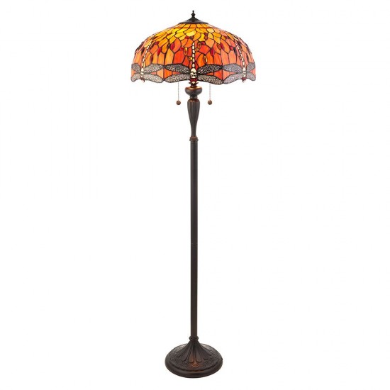 51269-001 Satin Black 2 Light Floor Lamp with Tiffany Glass