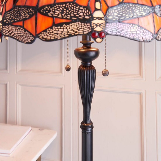 51269-001 Satin Black 2 Light Floor Lamp with Tiffany Glass