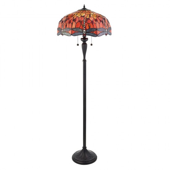 51269-001 Satin Black 2 Light Floor Lamp with Tiffany Glass