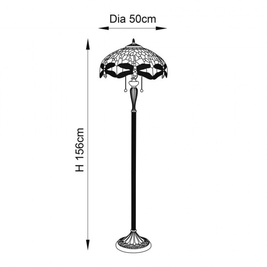 51269-001 Satin Black 2 Light Floor Lamp with Tiffany Glass