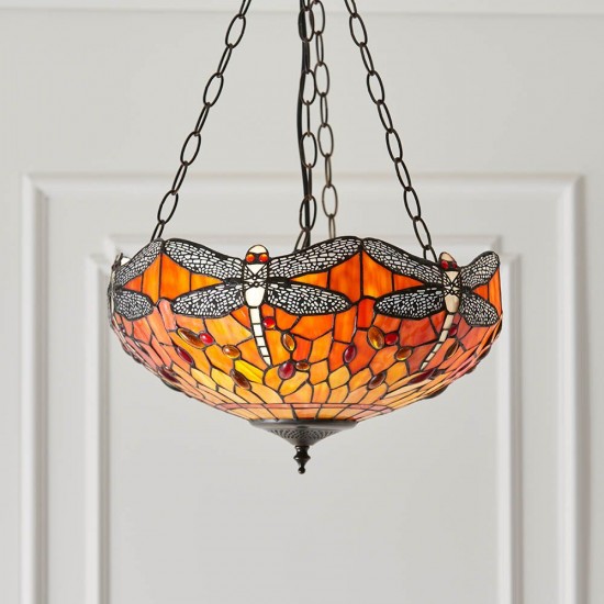51504-001 Satin Black 3 Light Pendant with Tiffany Glass