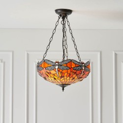 51504-001 Satin Black 3 Light Pendant with Tiffany Glass