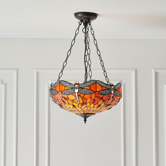 51504-001 Satin Black 3 Light Pendant with Tiffany Glass