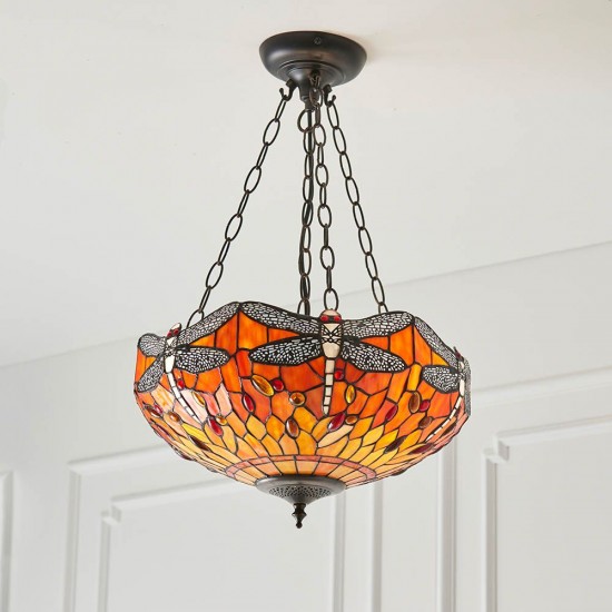 51504-001 Satin Black 3 Light Pendant with Tiffany Glass