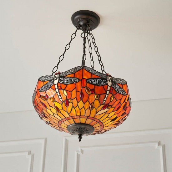 51504-001 Satin Black 3 Light Pendant with Tiffany Glass