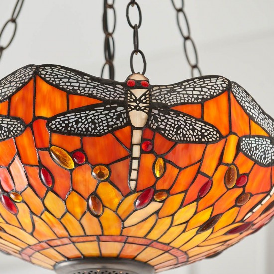 51504-001 Satin Black 3 Light Pendant with Tiffany Glass