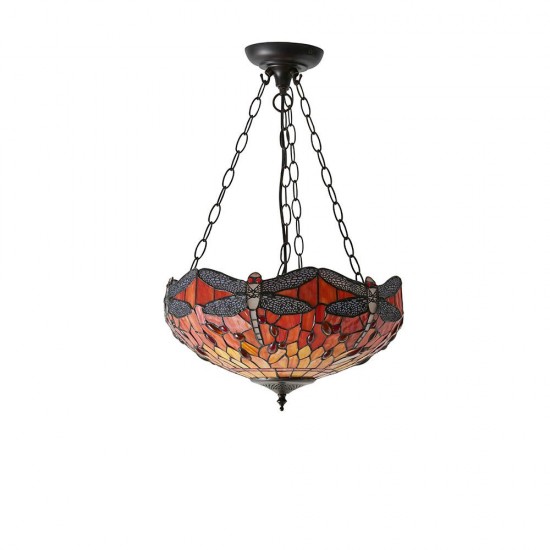 51504-001 Satin Black 3 Light Pendant with Tiffany Glass