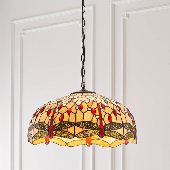 51346-001 Satin Black 3 Light Pendant with Tiffany Glass