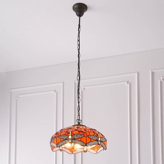 51490-001 Satin Black 3 Light Pendant with Tiffany Glass