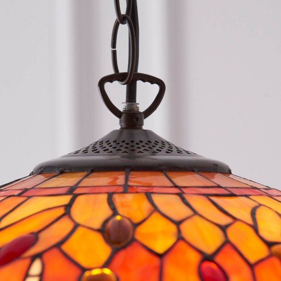 51490-001 Satin Black 3 Light Pendant with Tiffany Glass