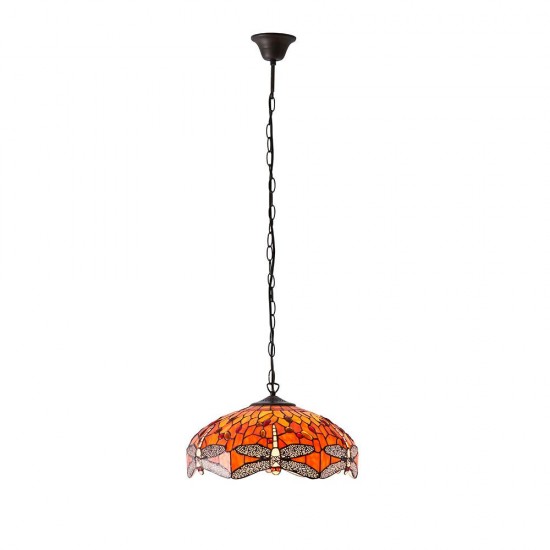 51490-001 Satin Black 3 Light Pendant with Tiffany Glass